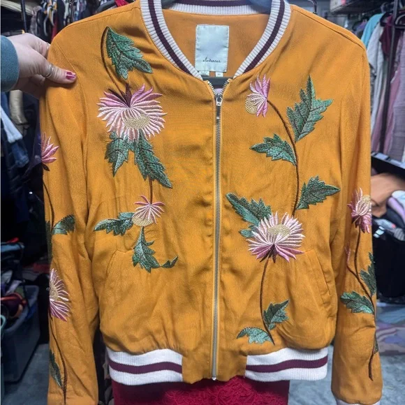 Elevenses by Anthropologie Mustard Floral Bomber Jacket - Picture 7 of 8